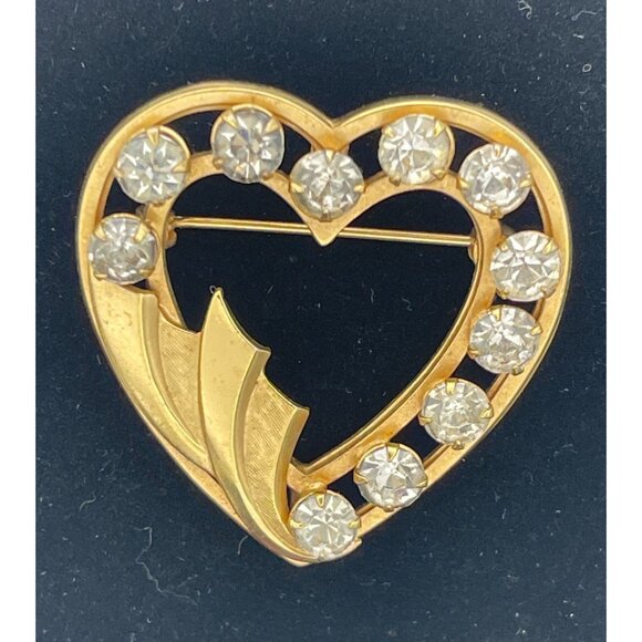 Vintage Brooch Signed Catamore 1/20 GF Yellow Gold Filled Clear Rhinestones Pron - Picture 5 of 7